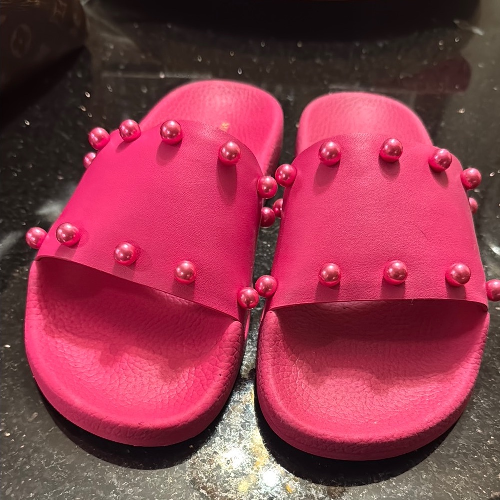 Stuart Weizman Pink Studded Slide Sandals